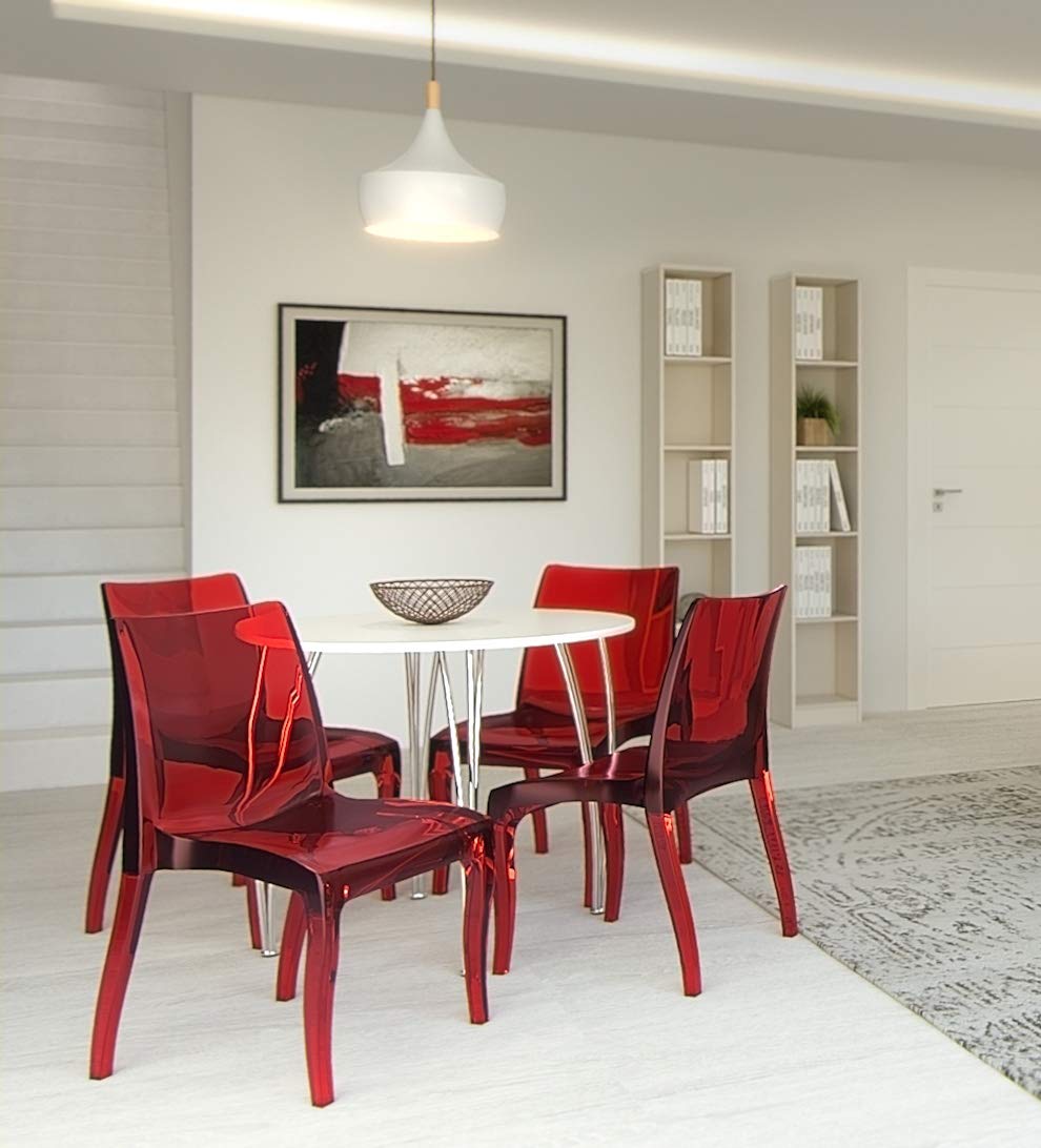 Grandsoleil Upon Cristal Light - Sedia impilabile in policarbonato, 54 x 50 x 84 cm, colore: Rosso rubino