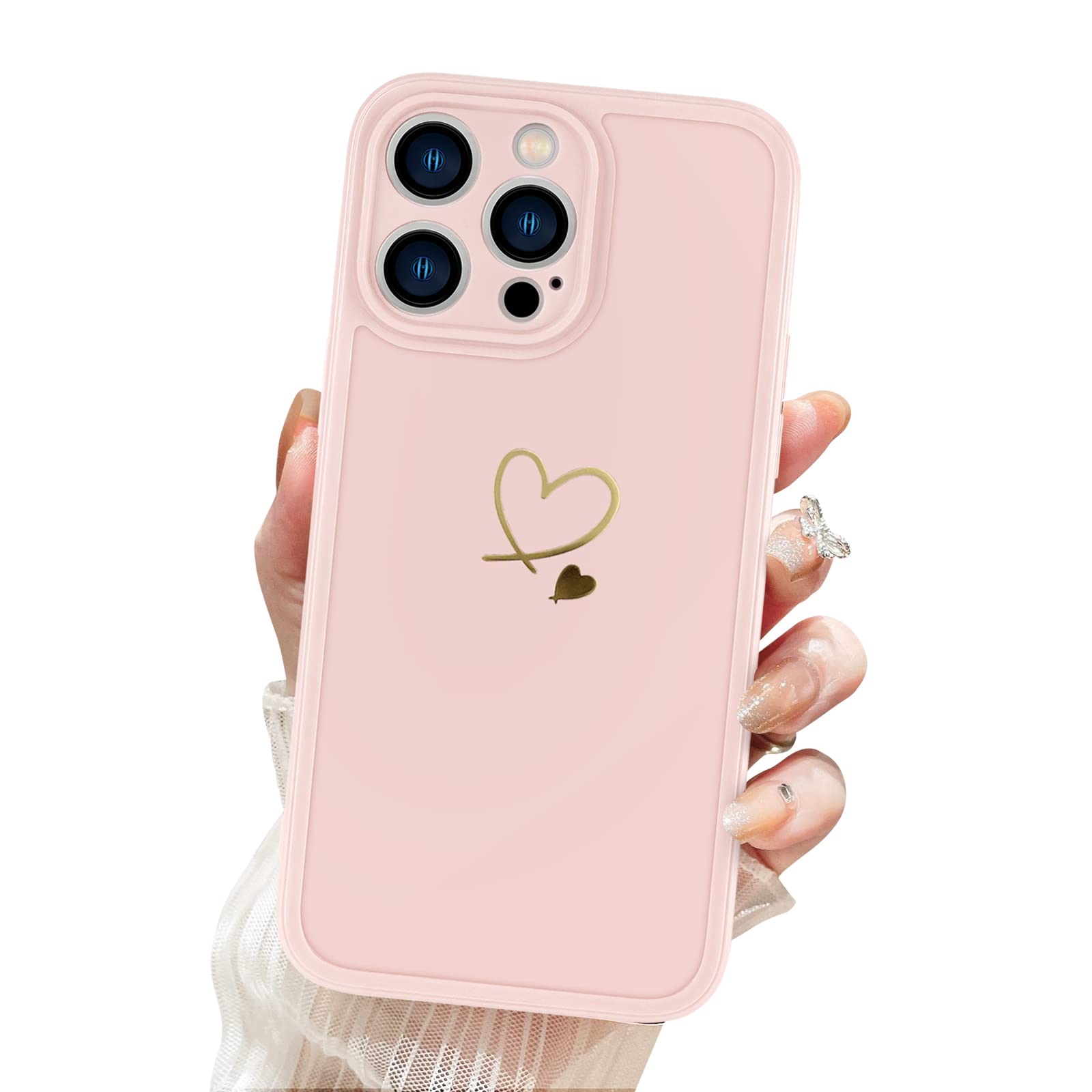 ajew最新作★ iPhone14pro / pink 【PVC heart】 Pink Heart Clear Case for iPhone 14 Pro Max 13 12 11 8 Shockproof