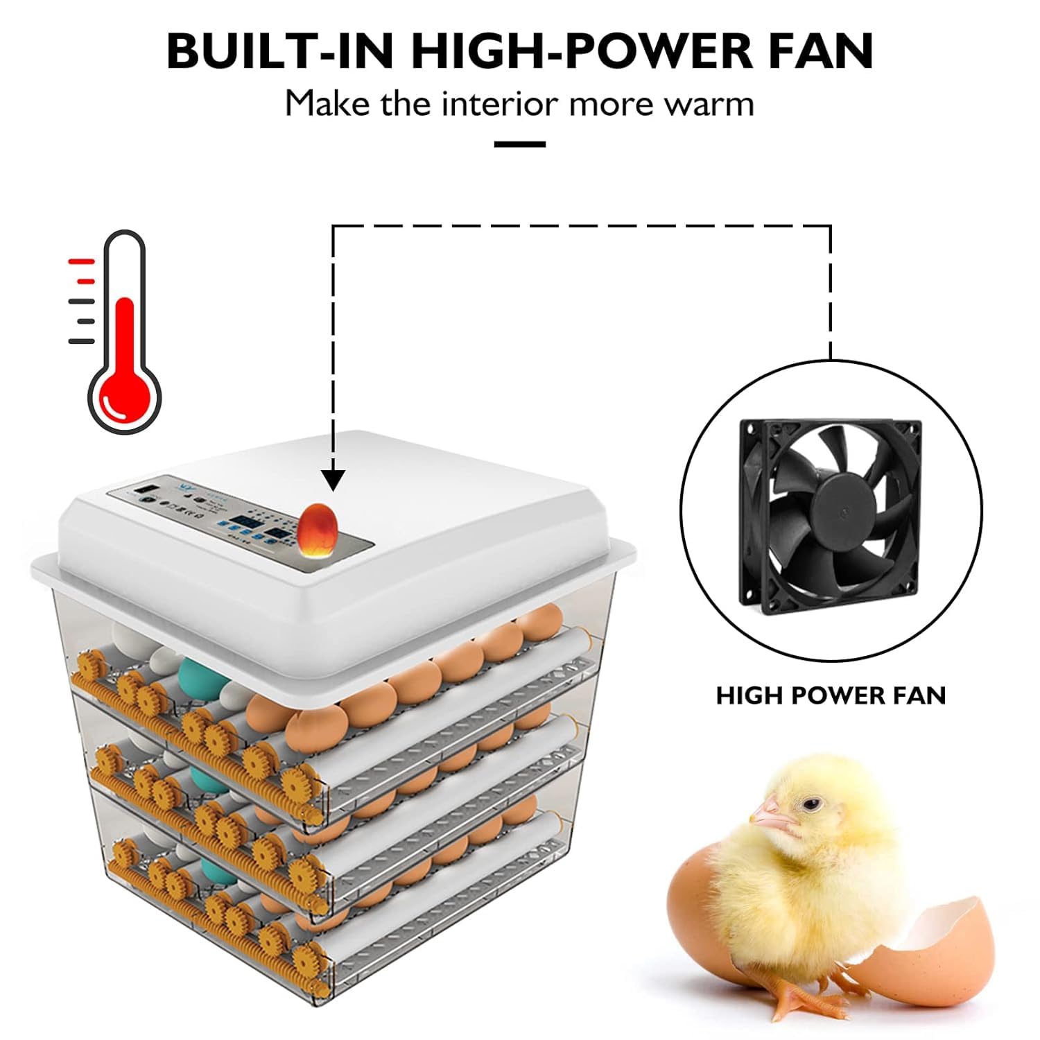 HKDQ Egg Incubator - Egg Incubator with Automatic Egg Turning and Humidity Control,Large Poultry Hatcher for Chickens Birds Ducks (180 Eggs)