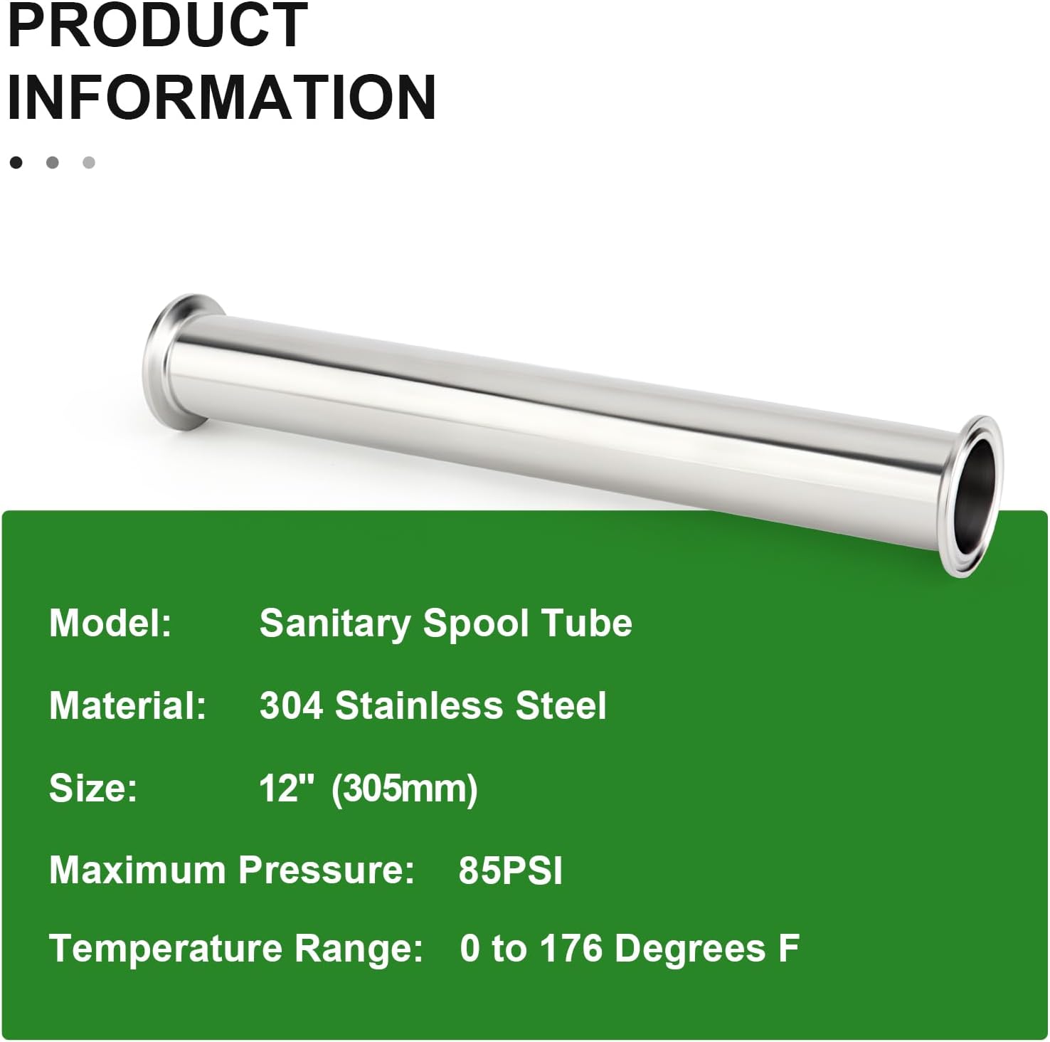 TAISHER 1PCS 304 Stainless Steel 1.5" Tri Clamp 50.5MM Ferrule Flange Sanitary Spool Tube Seamless Round Tubing with 2PCS Washers (12" Length/305MM)