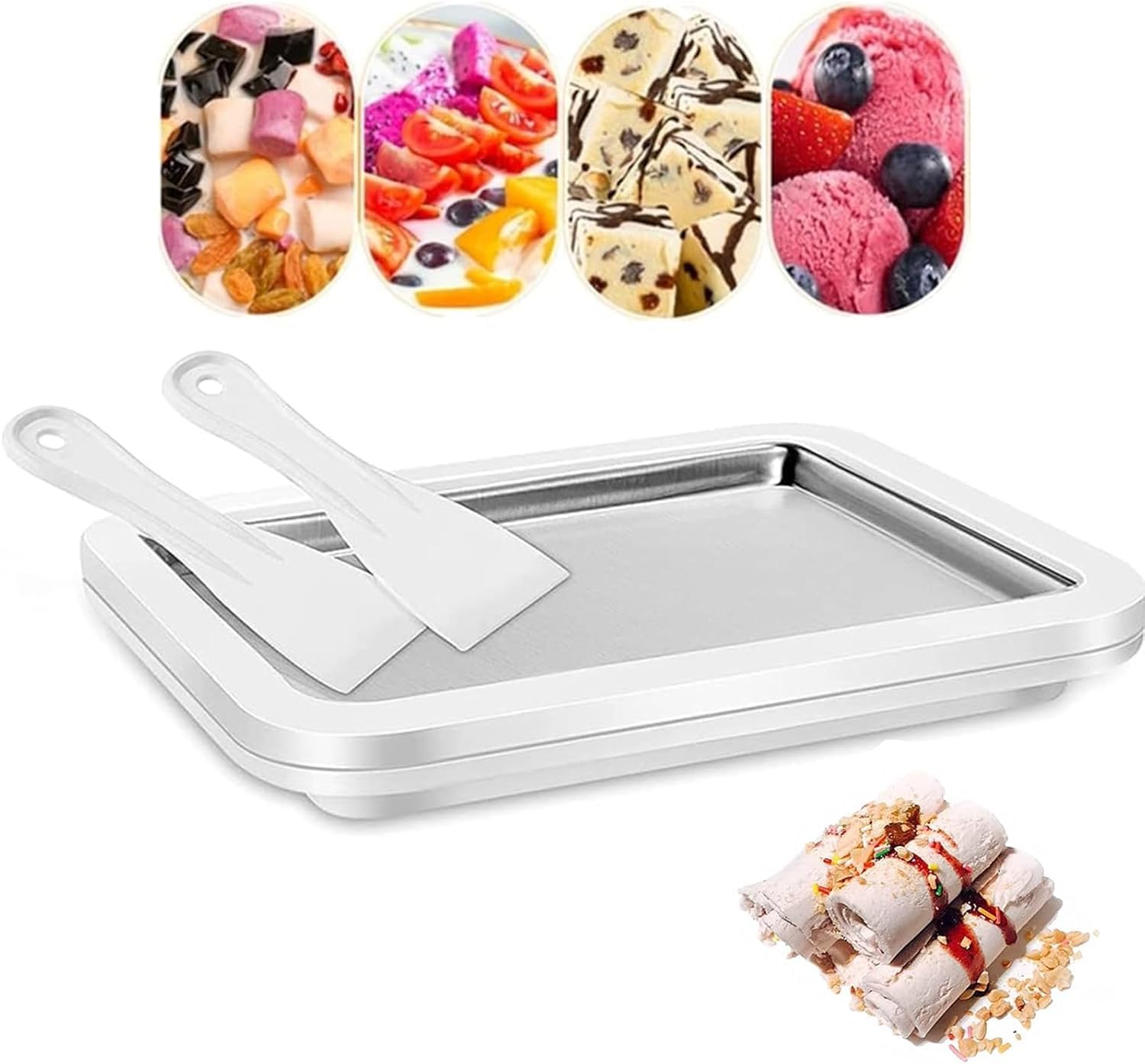Rolled Ice Cream Maker Pan – Stainless Steel DIY Ice Cream Roll Machine for Home | Make Frozen Yogurt, Smoothies & Desserts | Easy to Use Ice Pan for Kids & Family (Food Grade)