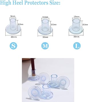 9 Pairs High Heel Protectors, Heel Protectors for Shoes, Shoe Heels Savers, Clear Heel Stoppers, Clear Heel Protectors, High Heel Protectors for Grass Wedding, 3 Sizes