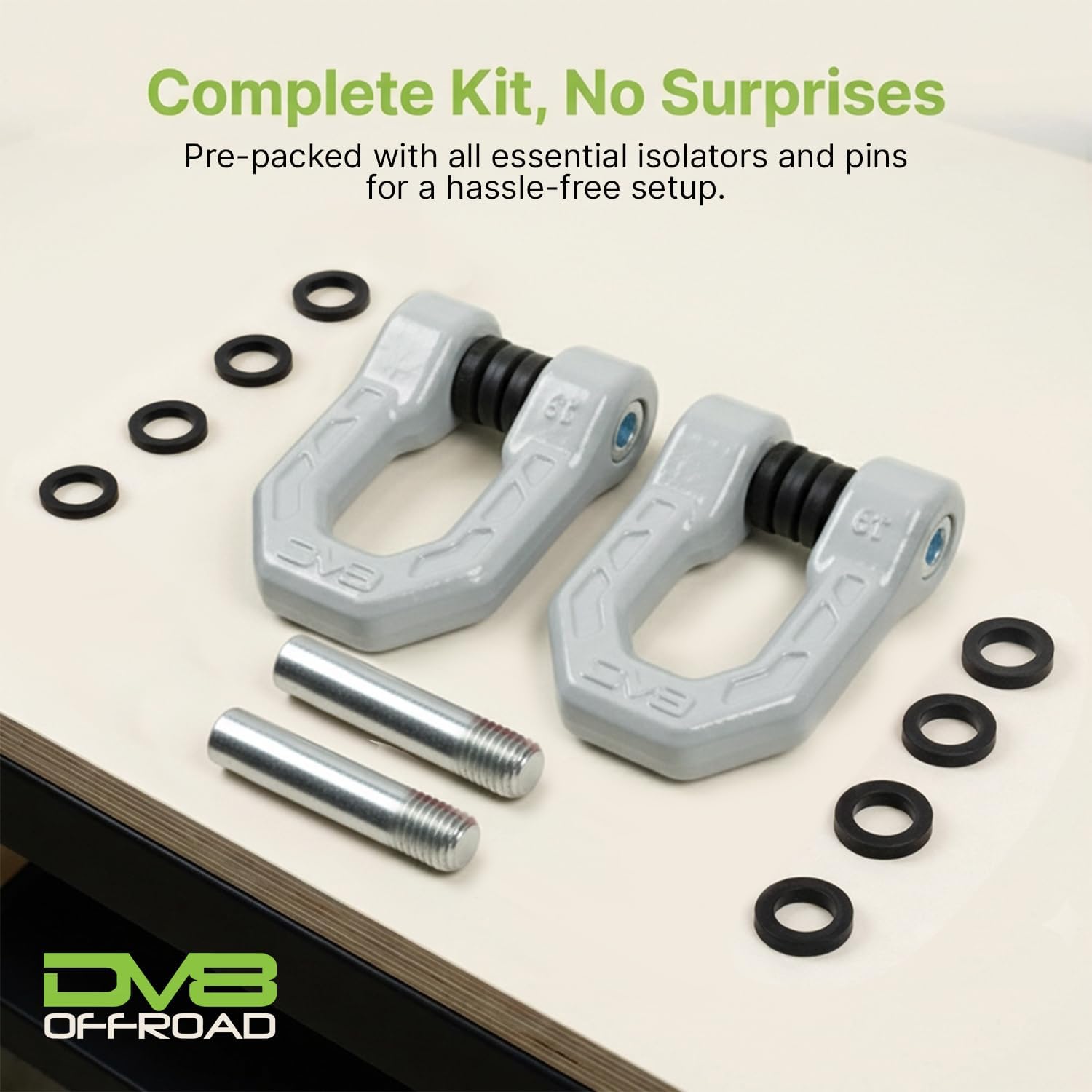 DV8 Offroad Flush Mount D-Ring Shackle Set (2 Pack) - Snag-Free 7/8" Pin & Rattle-Reducing Isolators, 72,000 lb Break Strength 3/4" Recovery Shackles, Gray - Image 6