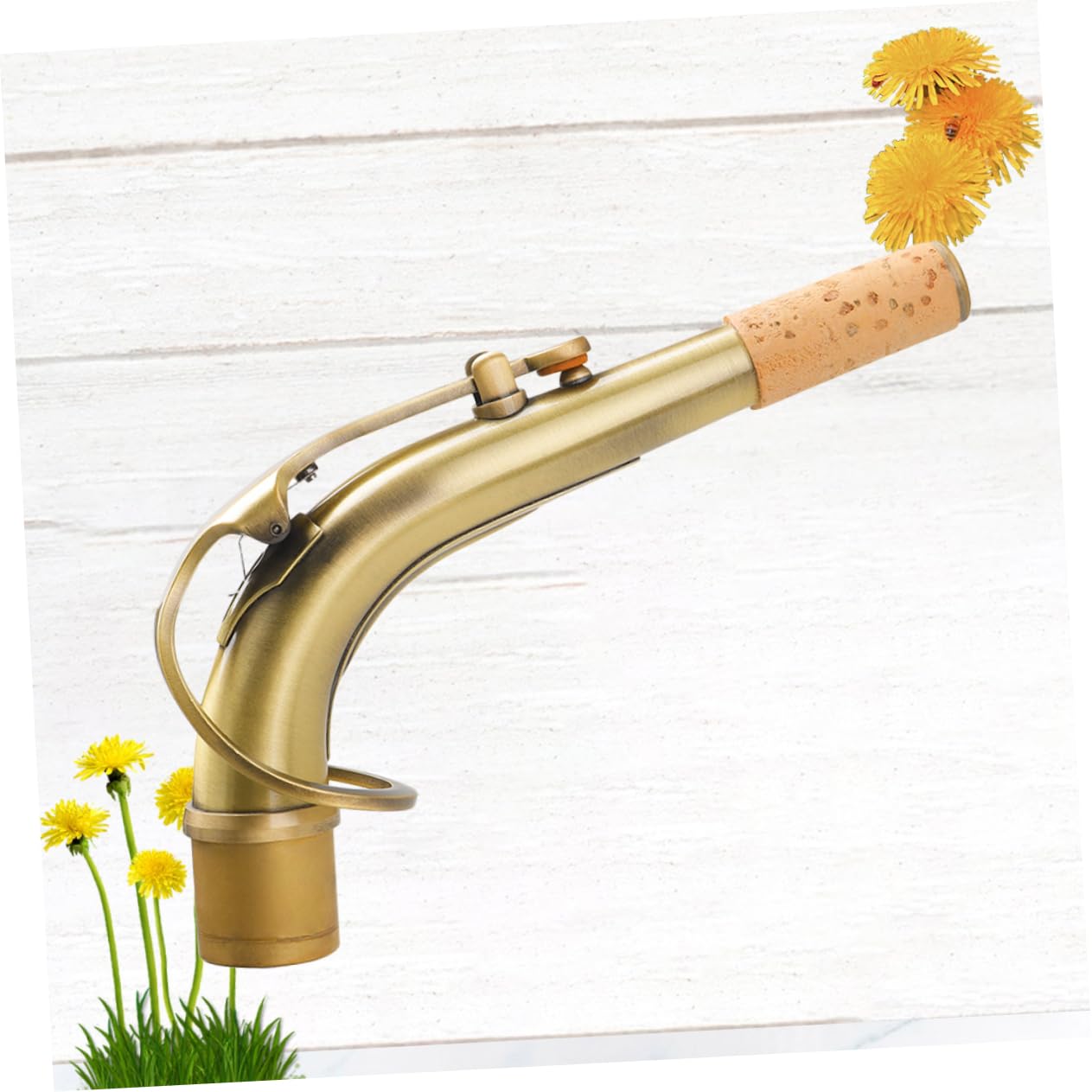 Collo Sax Alto in Ottone 24, 5mm, Testa Curva per Sassofono | Finitura Oro Antica, Lavorazione Laccata, per Contralto e Saxes Contralto, Accessorio Strumentale
