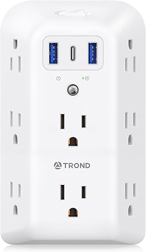 TROND - Protector de sobretensiones extensor de salida  Divisor de 8 salidas con 3 puertos USB (1 USB C), expansor de enchufe múltiple con
