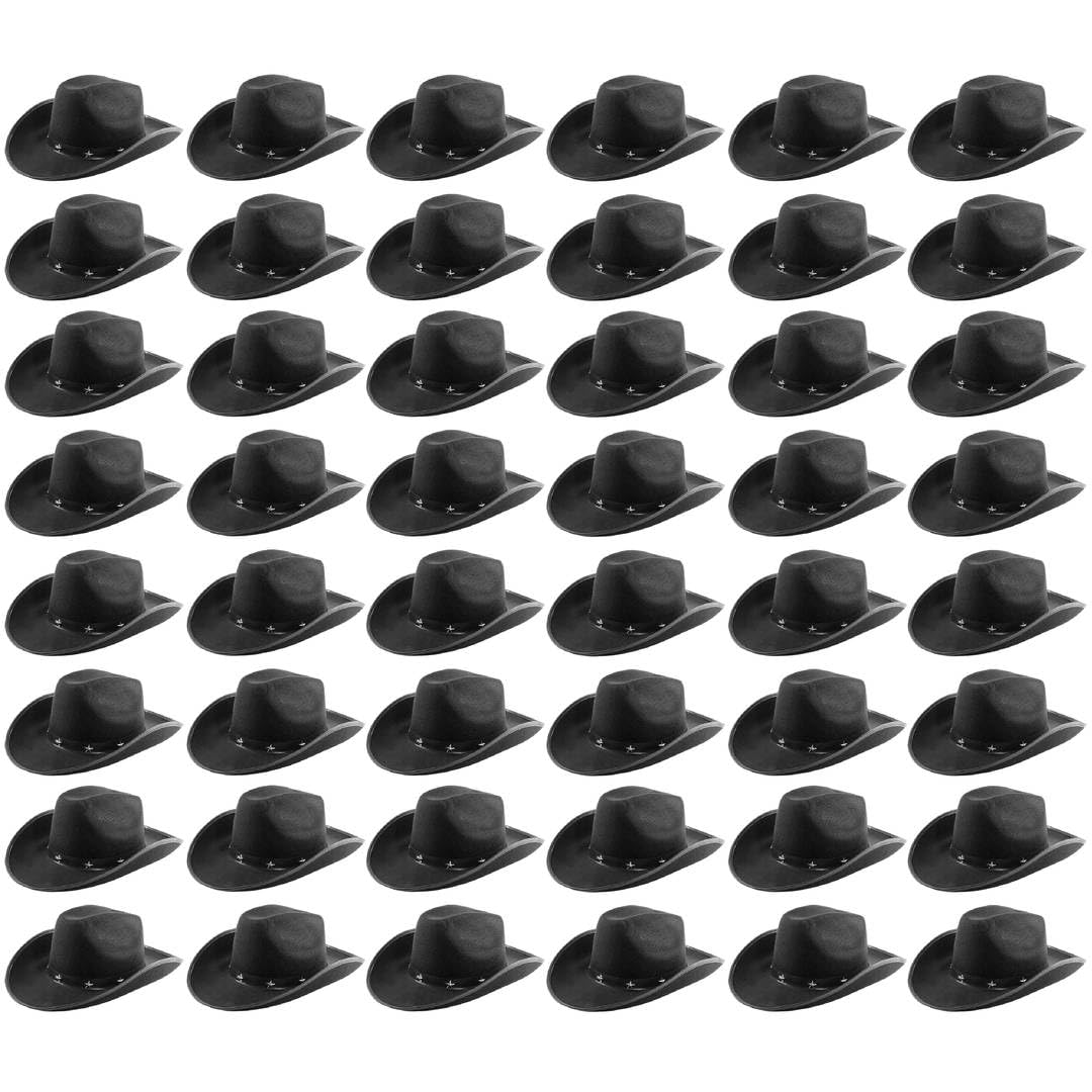 Black Cowboy Hats - Pack of 48 - Star Studded Felt Cowgirl Hats - Fun Wild West Fancy Dress Accessories for Hen Parties, Festivals, Events & Group Costumes
