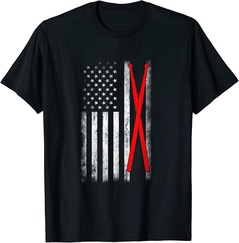USA Flag 4th Of July Drum Sticks T-Shirt for Women Kids Men