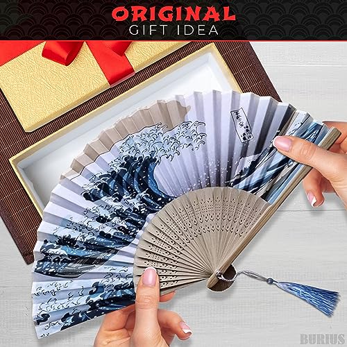 Burius FBA_9161S11 Japanese Fan Hand Held Foldable Fan - Portable Fan Handheld Bamboo Fans Japanese Vintage Hand Fan thumb #8