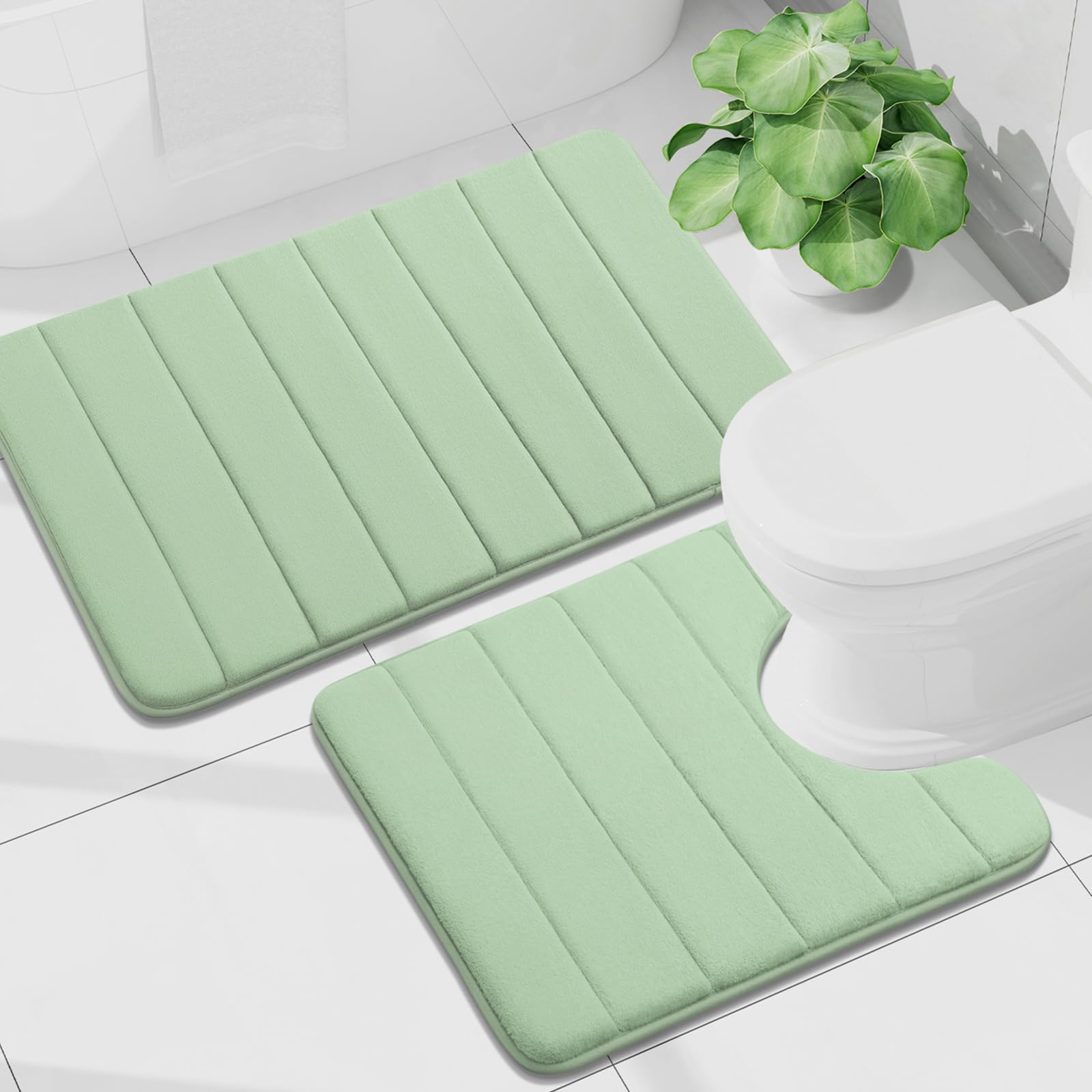 Buganda Bathroom Mat Set, 2 Piece Memory Foam Bath Mat and U-Shaped Toilet Rug, Machine Wash Dry, Soft Non Slip Absorbent Bath Rug for Bathroom,