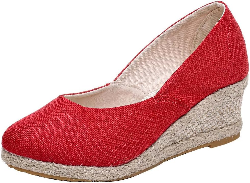 RLEHJNWomen's Espadrille Shoes UK Sale Clearance Wedge Platform Closed Toe Sandals Comfortable Mid Heel Sandals Fashion Ladies Crochet Summer Court Shoes Slingback Footwear Size 3-7
