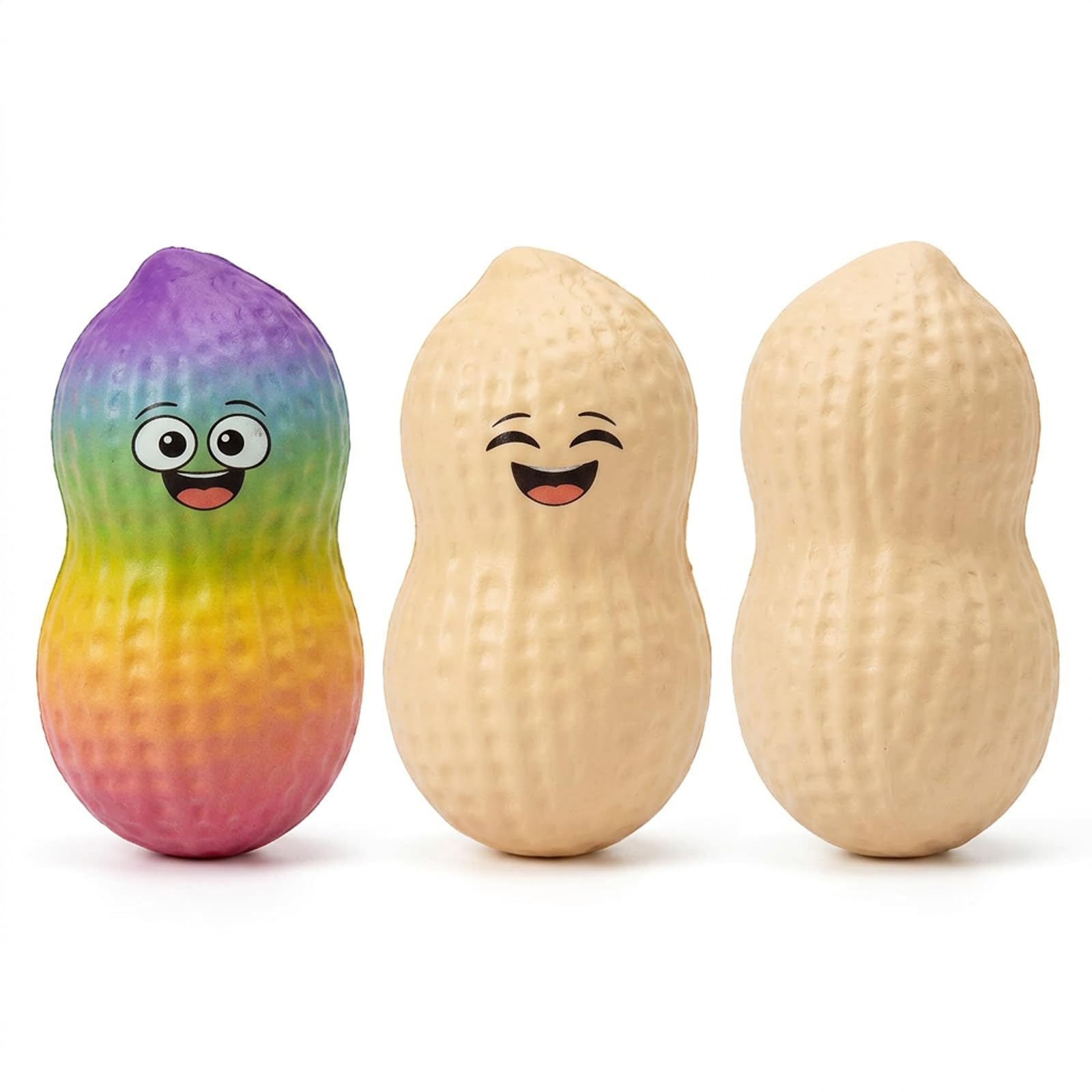 3 PCS Peanut Squishy Set, Soft Stress Relief, Fidget Sensory Items for Focus Support, Portable Desktop Decorations with Smiling Faces Design