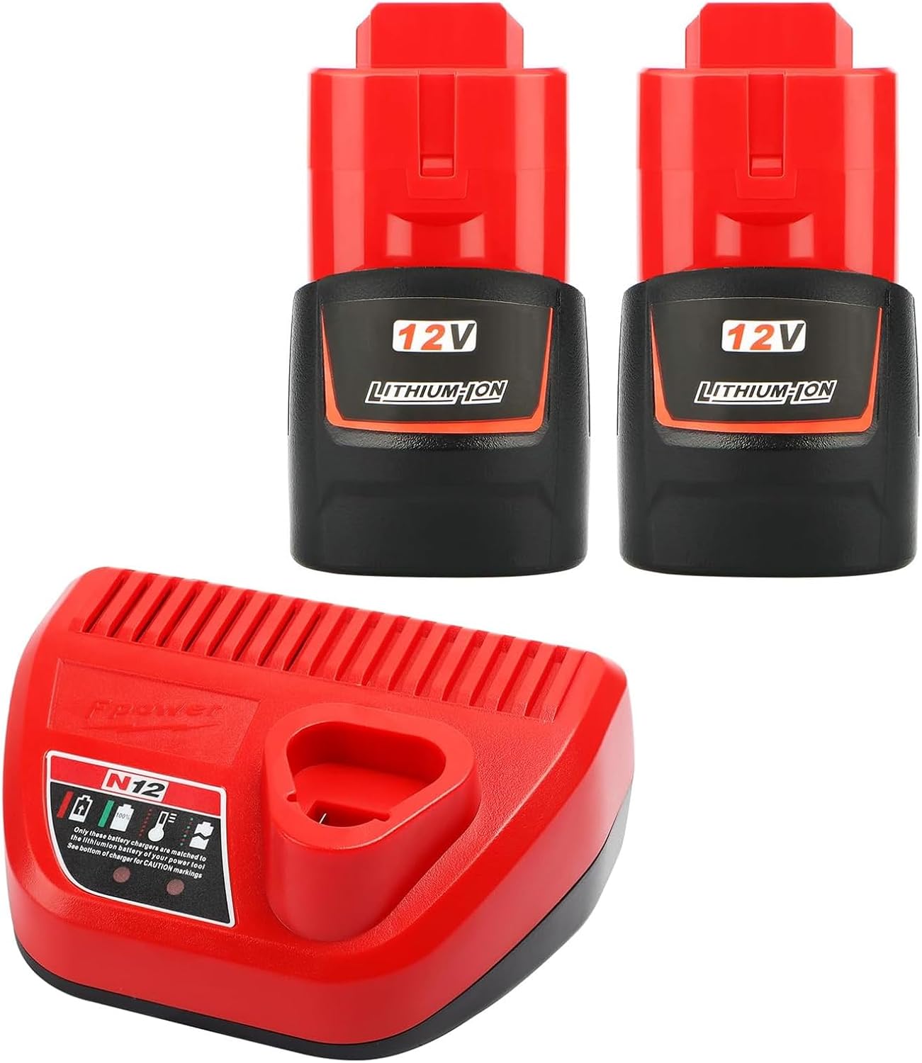 2 Pack 12V 3.0Ah Battery Compatible with Milwaukee 12V Battery with Charger Starter Kit (Not Made in Milwaukee)