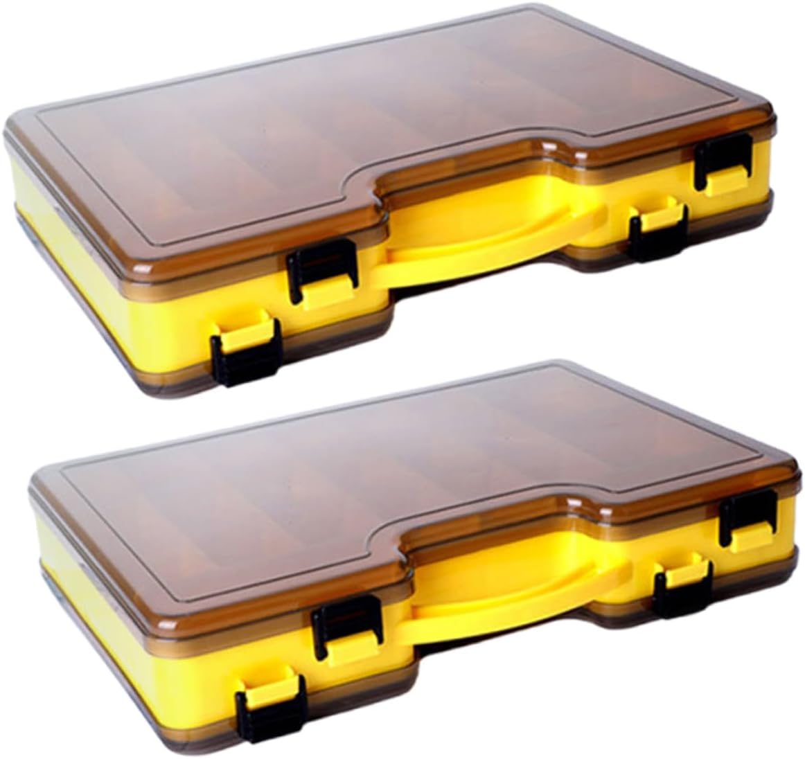 Alipis Fishing Tackle Box Organizer 2pcs Plastic Multi-compartment Fishing Lure Storage Case Portable Yellow Tool Box 29cm X 19.4cm X 5.7cm and Lures