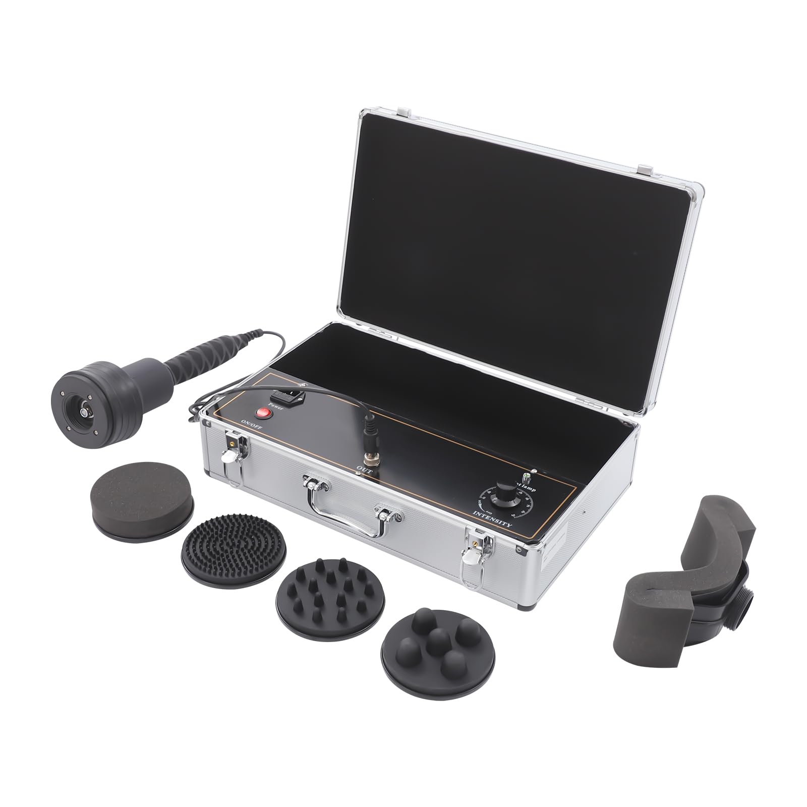 Massagepistole, Massagegerät, elektrisches Massagegerät, 5 Köpfe | 10-50 Intensitätsstufen, 10-60 Hz Vibrationen, Kabel 1,8 m, ABS-Gehäuse, < 60 dB, für Zuhause, Büro, Sport