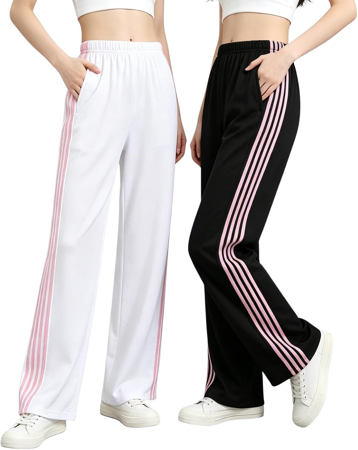 Teen Girls Pants 2 Pack Wide Leg High Waist Sweatpants with Pockets Athletic Pants Size 9-16 Years