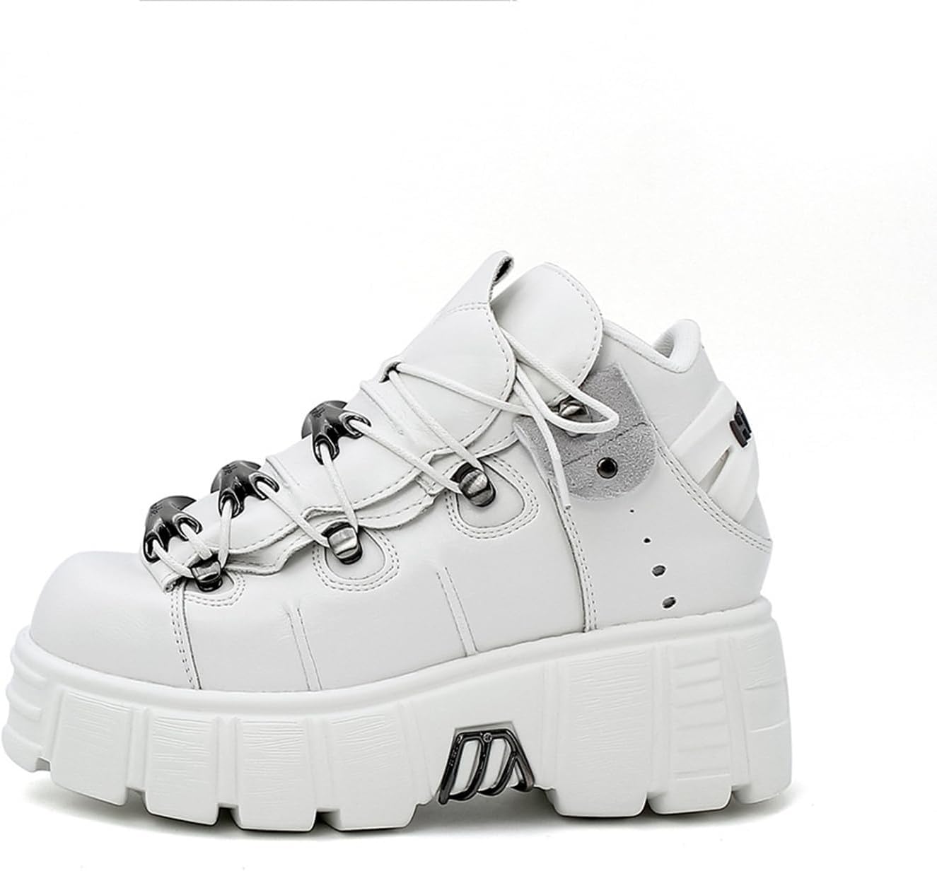 Womens Gothic Platform Boots PU Leather Punk Motorcycle Shoes Metal Accents Chunky Sole Combat Boots