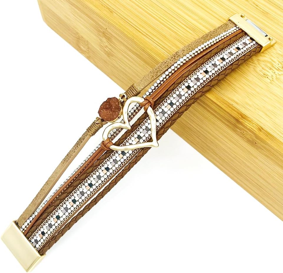 P Ammy Fashion® Women's Multi-layer Love Heart Leather Wrap Bracelets Stackable Boho Bangles Bohemian Cuff with Magnetic Clasp Jewelry Gift - Image 6