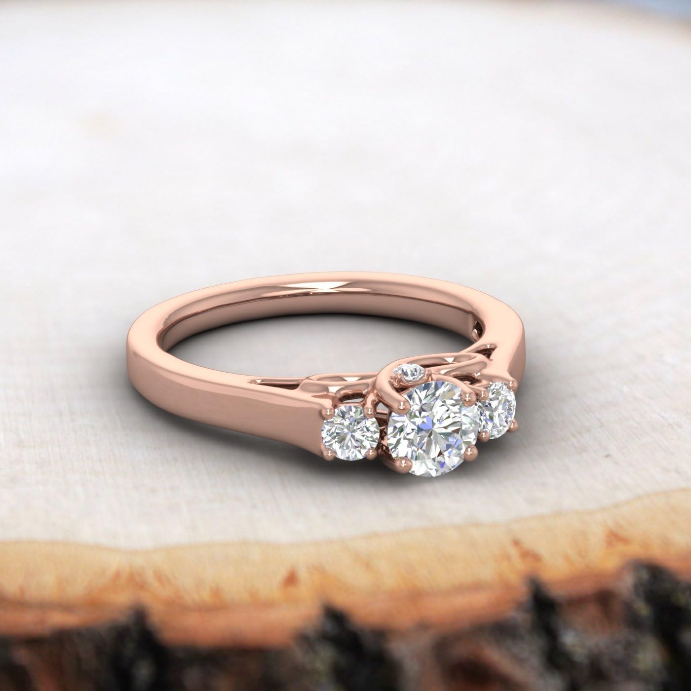 FINEROCK 1/2 Carat 3-Stone Diamond Engagement Ring in 10K Gold