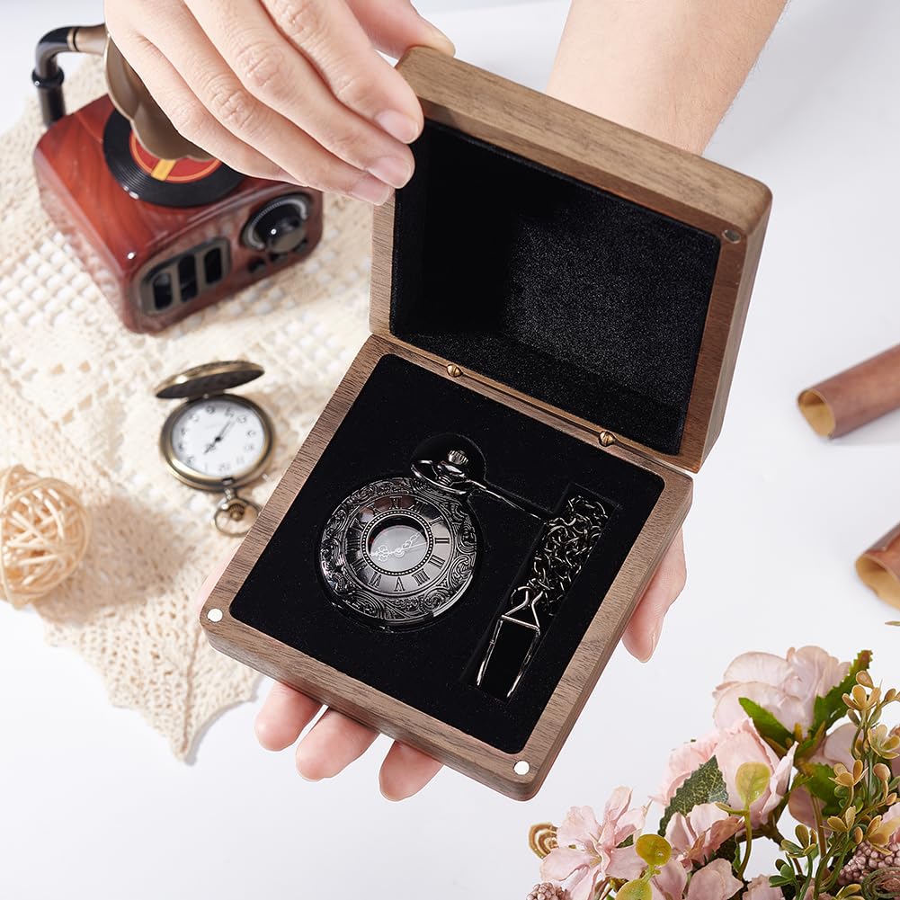 AHANDMAKER Caja de reloj de bolsillo de madera de nogal, caja de regalo portátil para un solo reloj con cojín, caja de reloj de madera, almacenamiento de joyas, organizador de viaje para hombres y