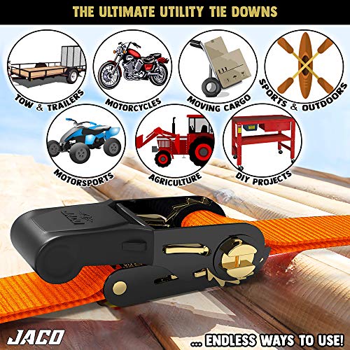 Jaco Ratchet Tie Down Straps - 1 In X 15 Ft (4 Pack) | 1,823 Lbs (Orange) #TOP3