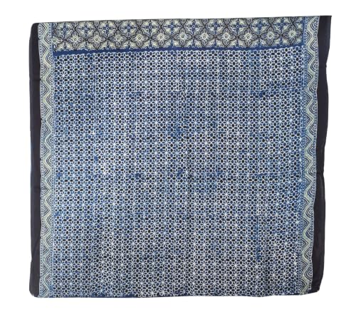 Image of Ethnics of Kutch Womenss Ajrakh Modal Silk Natural Dye Hand Block Print Saree with Blouse Piece - 5.5 Mtr Length (Indigo 09501A)