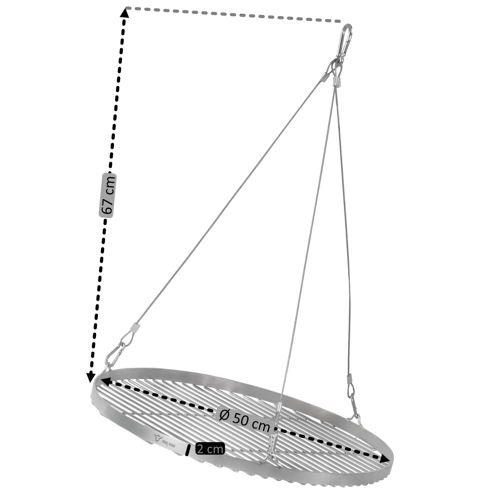 BBQ-Toro Griglia a tre zampe con diametro di 50 cm | 112-178 cm | Treppiede per barbecue girevole | Struttura in ferro a tre zampe | Supporto per barbecue con griglia | Barbecue sospeso, griglia a tre