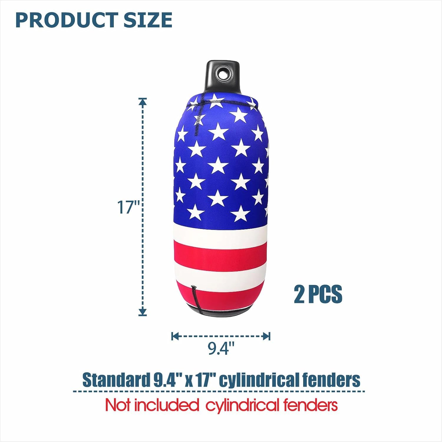 American Flag Boat Fender Covers - Marine Grade Protective Socks for 9.4" x 17" Dock Bumpers, UV & Scratch Resistant