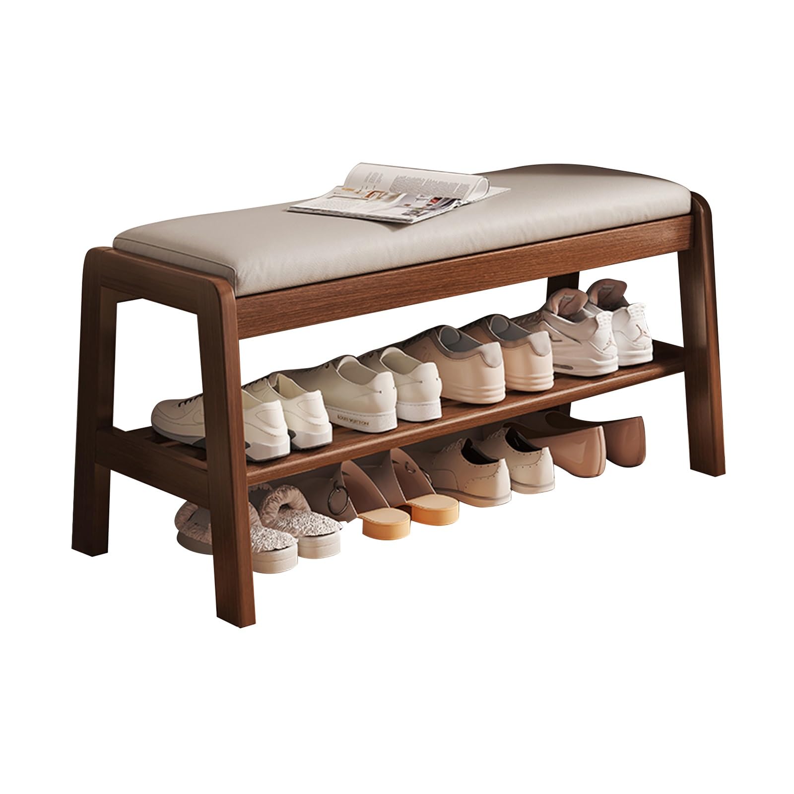 Banc à chaussures avec coussin en cuir pour ranger l'entrée et s'asseoir sans effort