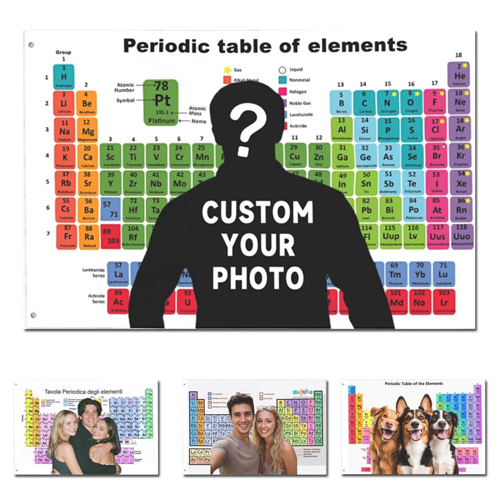 Custom Periodic Table Flag, Personalized Chemistry Science Banner, Customizable with Your Photo Text Logo, Wall Decor for College Dorm & Bedroom
