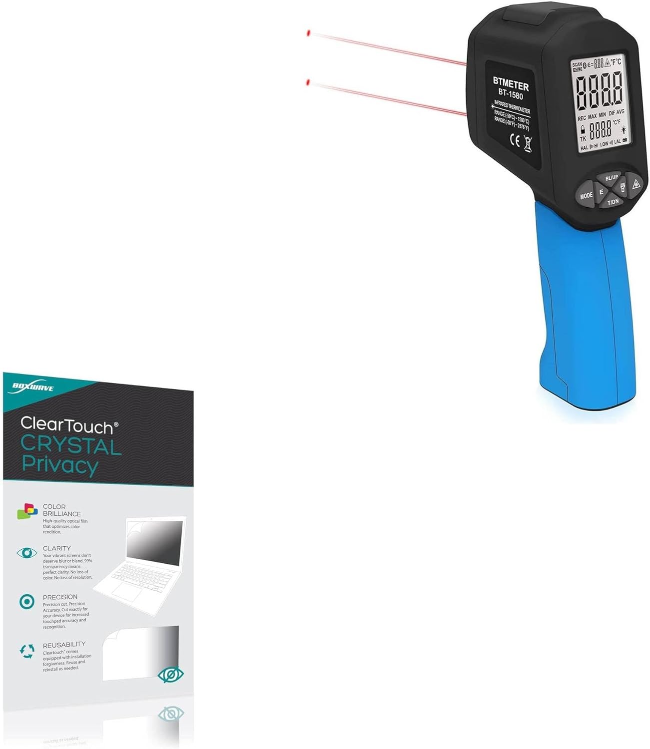BoxWave Screen Protector Compatible with BTMETER Industrial Laser Thermometer Gun (BT-1580) - ClearTouch Crystal Privacy (2-Pack), Privacy Screen Protector Flexible Film Clear