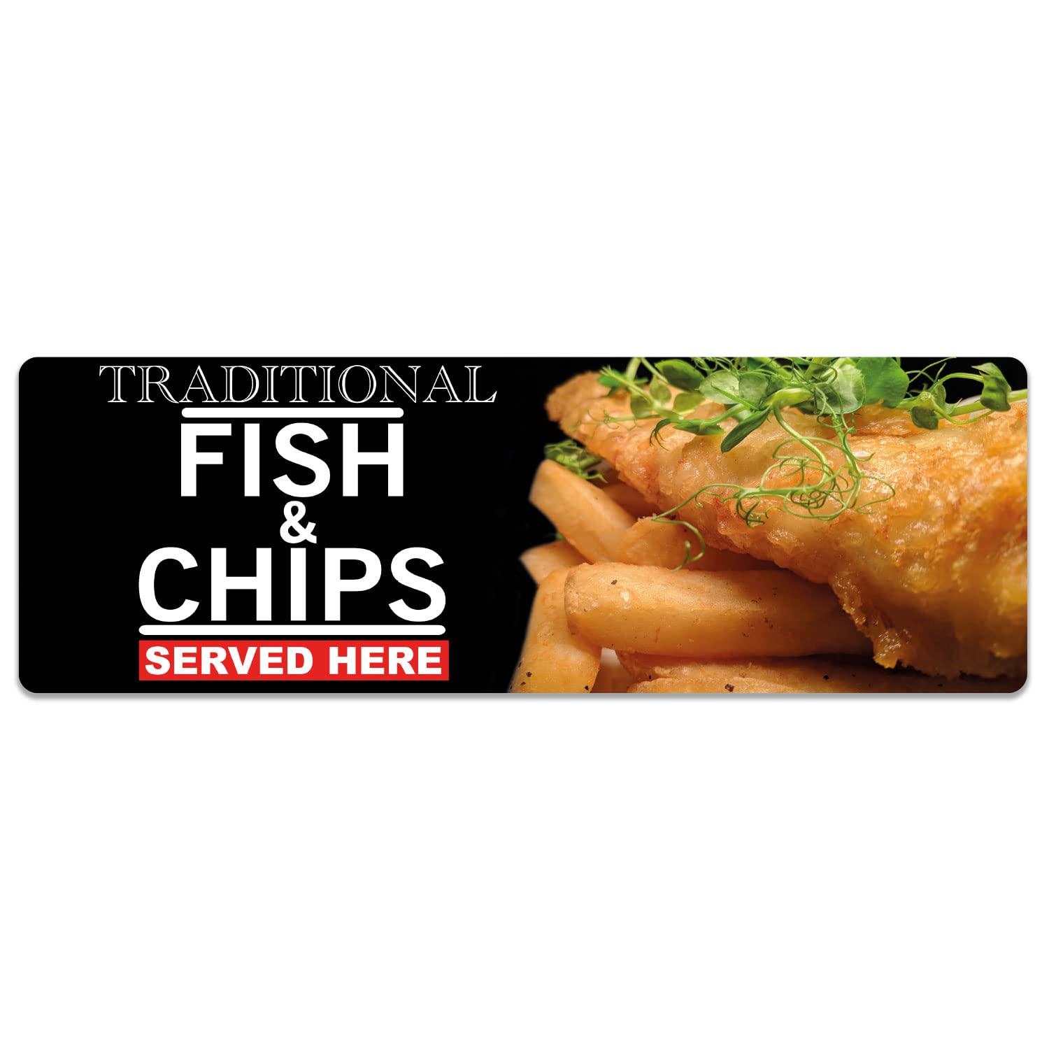 Traditional Fish & Chips Served Here Sticker Window Decal Sign Advert (Large - 60cm x 20cm)