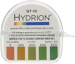 Micro Essential Laboratory QT-10 HYDRION Quat 2-Chain Sanitizer Test Paper Roll, 0-400 ppm - Case of 10 Rolls