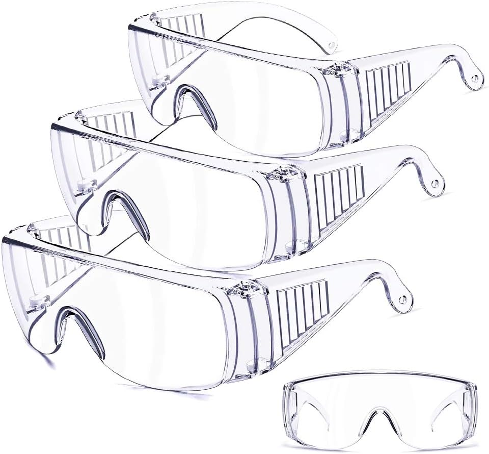 ONV 3 Pack Safety Glasses Over Eyeglasses Anti-Fog Safety Goggles Anti Dust Impact Scratch Resistant Chemical Splash Proof Clear Lens Anti-UV Eye Protection Goggles for Shooting Lab Work etc.