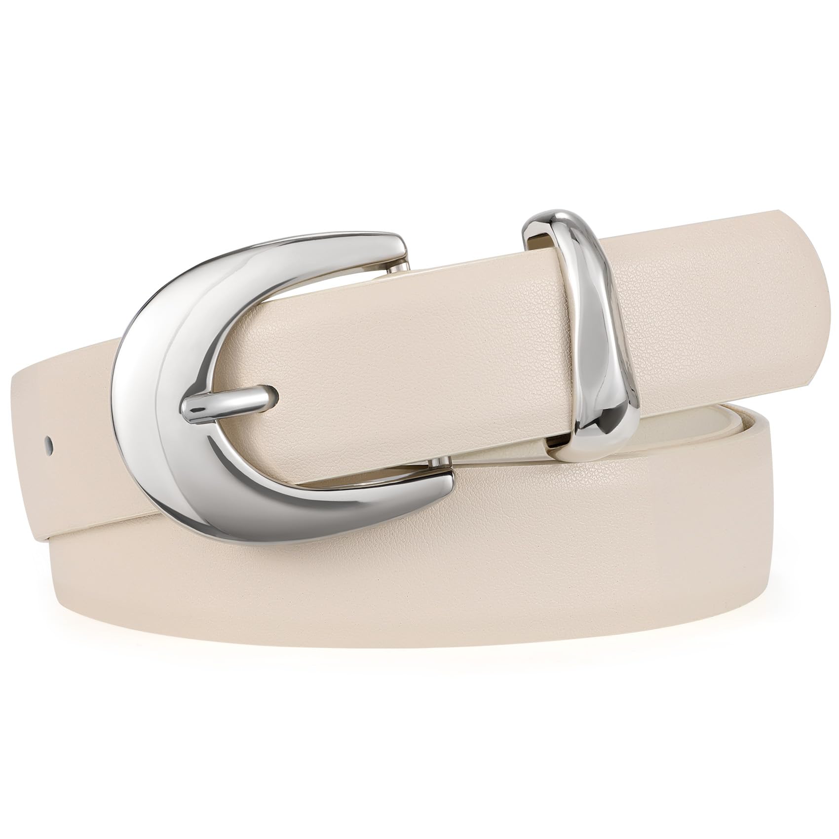 XZQTIVE Damen Leder Gürtel mit glänzendem Gold-Silber Schnalle, Schwarz/Weiß/Beige/Braun/Kaffee, Gürtel für Damen, passend zu Jeans, Kleidern, Hosen und Mänteln