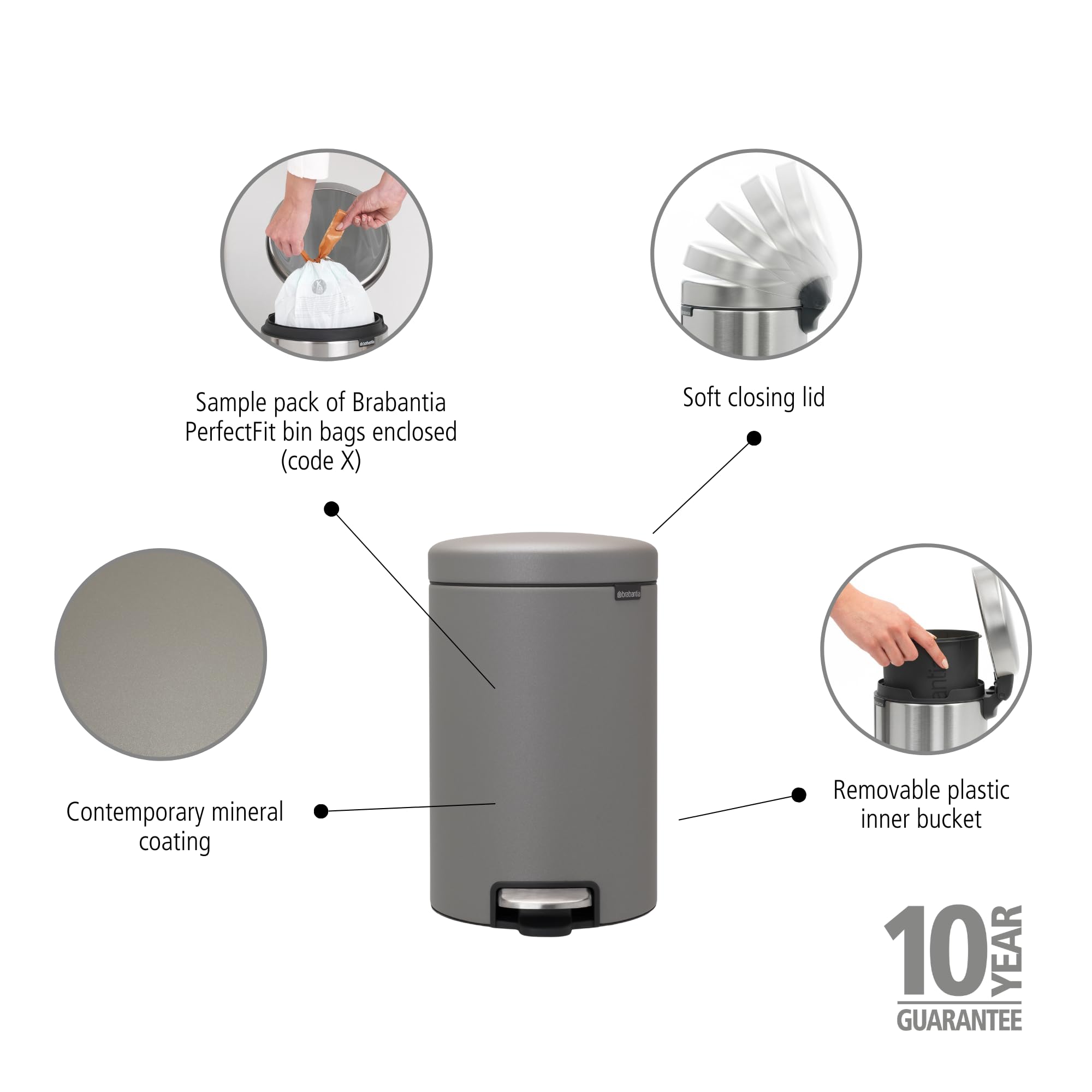 Amazon｜BrabantiaペダルビンnewIcon、12 L、ミネラルコンクリート