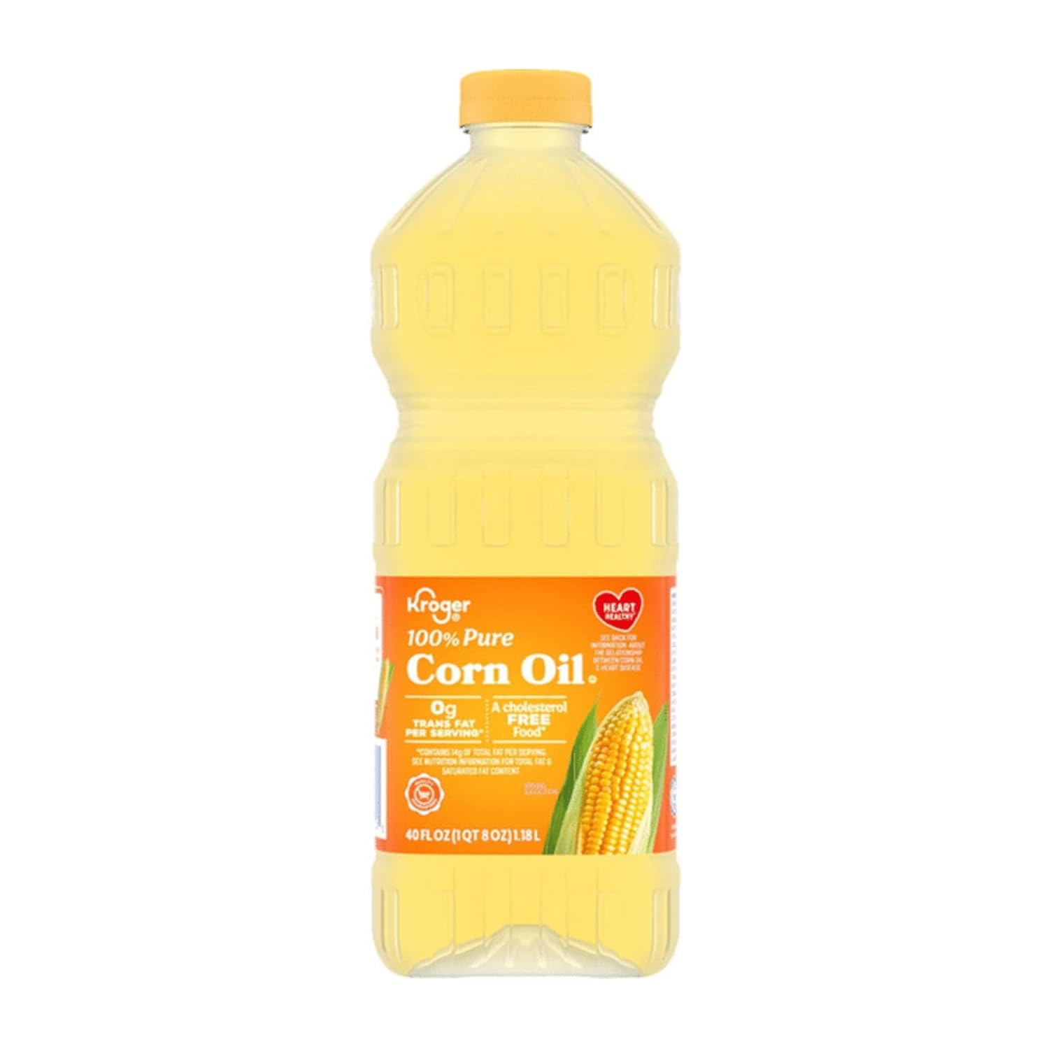 100% Pure Corn Oil 40 fl oz - High Smoke Point 450°F for Frying, Baking & Salads - Cholesterol-Free