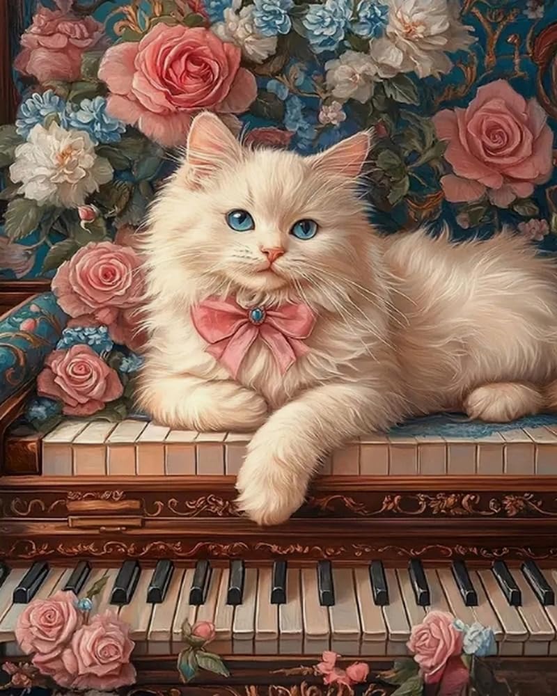 Kit diamant painting pivoine chat piano 40x50cm complet pour décoration murale - 7