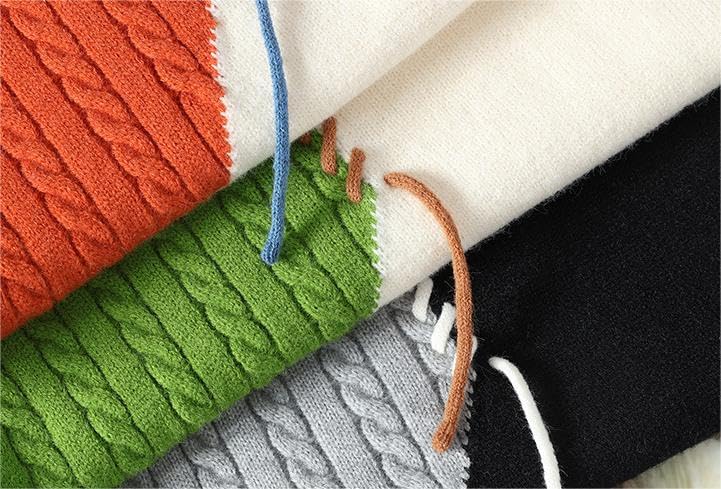 Autumn and Winter Mens Cable Knit Sweater Loose Fit Crewneck Color Block Long Sleeve Pullovers Tops4