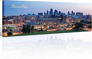 Kansas City Skyline Wall Art for Living Room Cityscape Canvas Modern Home Decor Panorama Pictures City Building House Decorations Skyscraper Artwork Night View Posters and Prints 12x46 Inch 1 Panel