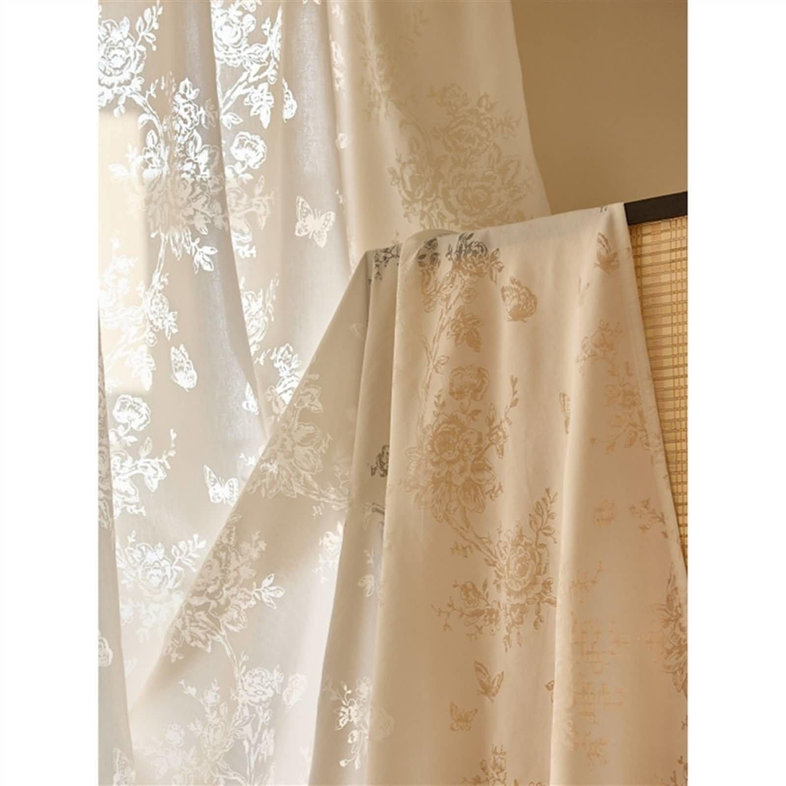 KnSam Rideaux Voilage Beige, 2 Pièces, Rideau Salon Imprimé Floral à Crochets, 132x274cm x 1pcs