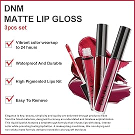evpct 3Pcs Dark Red Purple Matte 24-hour Liquid Lipstick Sets, Matte Lipstick Lip Stain Long Lasting 24 Smudge Waterproof Lip Gloss Gift Set Matt Lipsticks Set Matt Liquid Women Makeup Lipstick 06