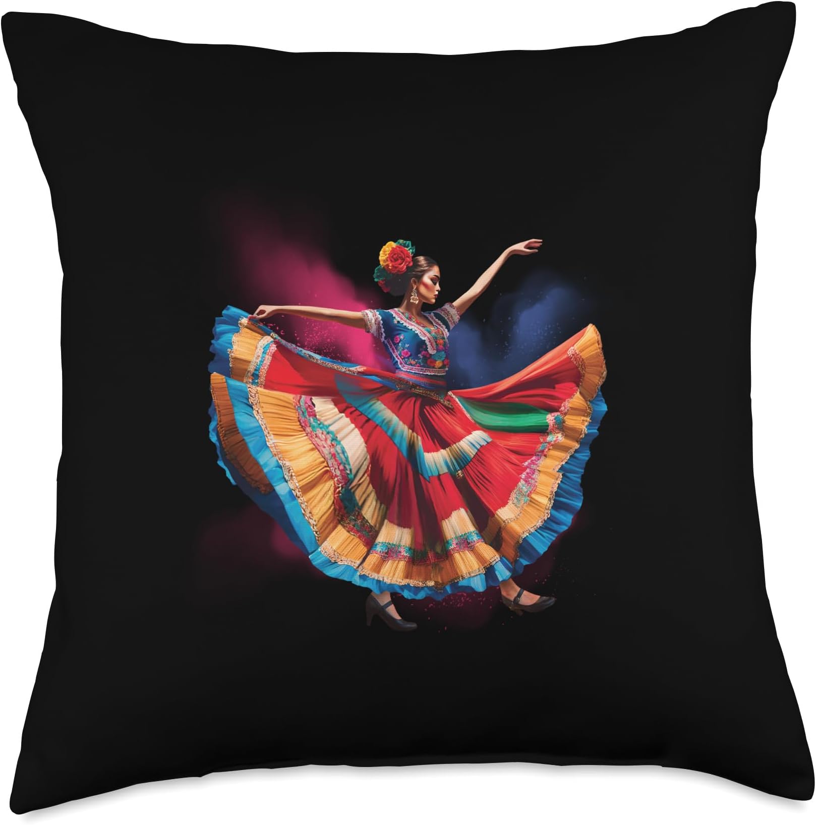 Folklorico Woman Dancing Mexican Heritage Folk Dance Throw Pillow