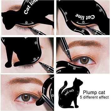 ZKTSRY 2 Pcs Cat Eyeliner Stencils, Matte PVC Material Smoky Eyeshadow Applicators Template Plate, Cat Shape Eye liner & Eye Shadow Guide Template Tool