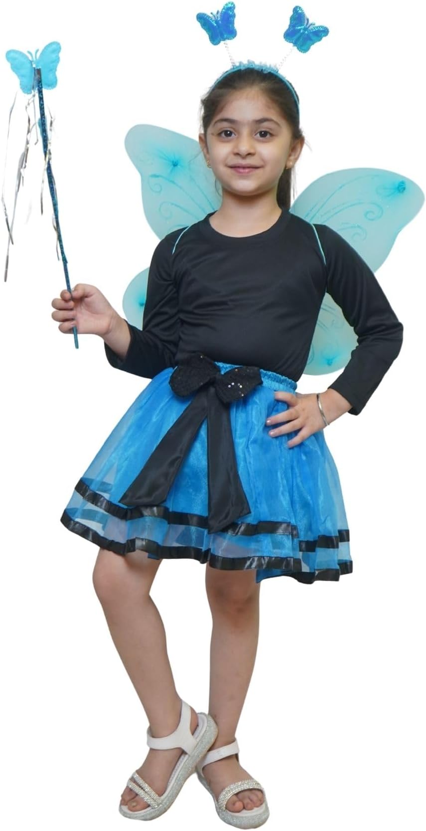 Kaku Fancy Dresses Butterfly Wings with Hairband and Wand Stick for Girls