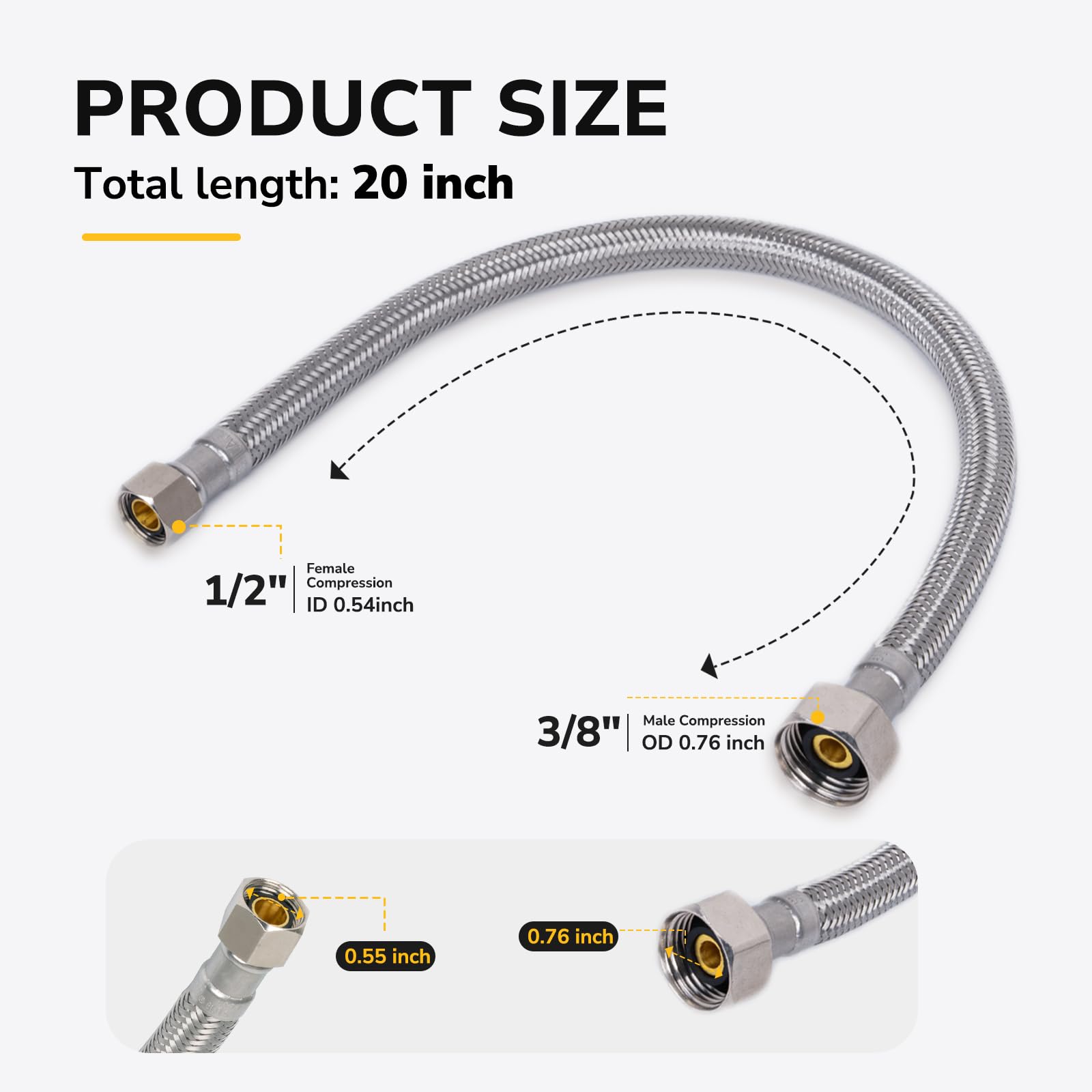 Faucet Supply Line - 2 Pack Stainless Steel -2