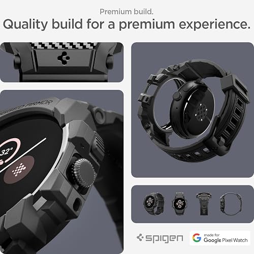 Spigen Rugged Armor Pro Case with Strap Band Compatible with Google Pixel Watch 3 45mm (2024) - Matte Black - 7