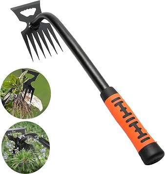 Weed Puller Gardening Hand Weeder Tools,Portable Artifact Uprooting Weeding 6 Teethes Manganese Steel Weed Removal Dual Purpose Manual Hand Pulling Tool for Lawn Garden Orange