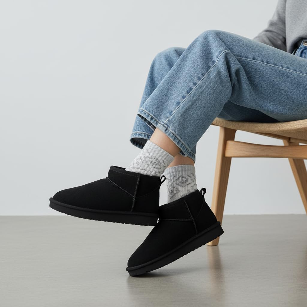 CUSHIONAIRE Hip-3 Genuine Suede Leather Ankle Boots for Women – Pull On Cozy Faux Fur Boots Womens Shoes with Comfortable Memory Foam - Image 3