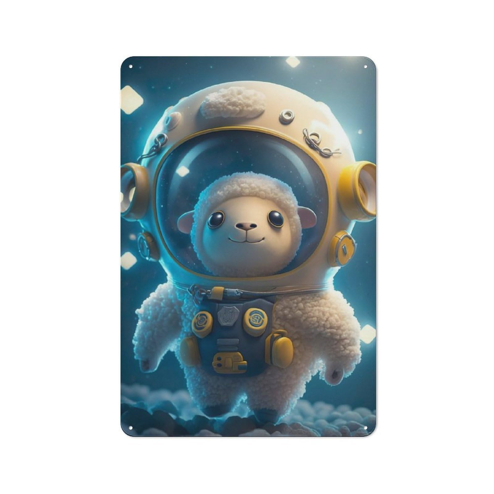 Tin Wall Plaque 30x20cm with Astronaut Space Sheep for Pub Or Café, for Hospitality Wall Decor Collectors