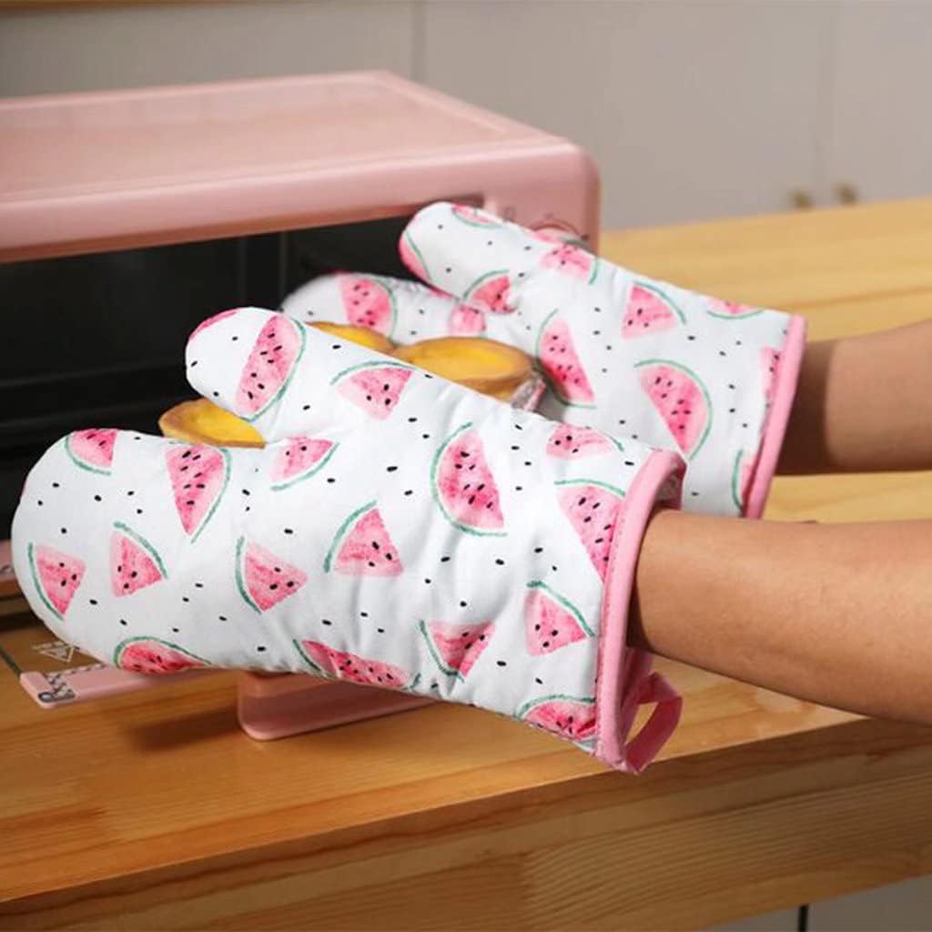 Oven Gloves, Watermelon Printed Oven Gloves, Heat Resistant Non-Slip Kitchen Gloves for BBQ, Cooking, Baking, Food. (a Pair of Gloves)